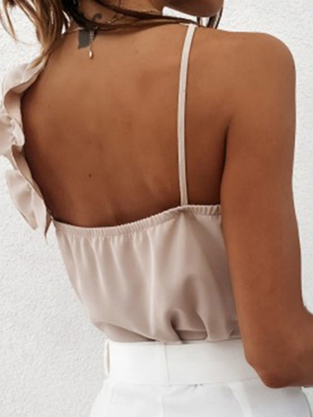 Women's Blouse Camisole Tank Top Ruched Ruffle Plain