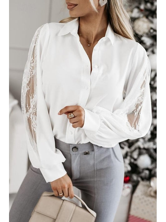 Shirt Lace Shirt Blouse Mesh Patchwork Top Women's Black