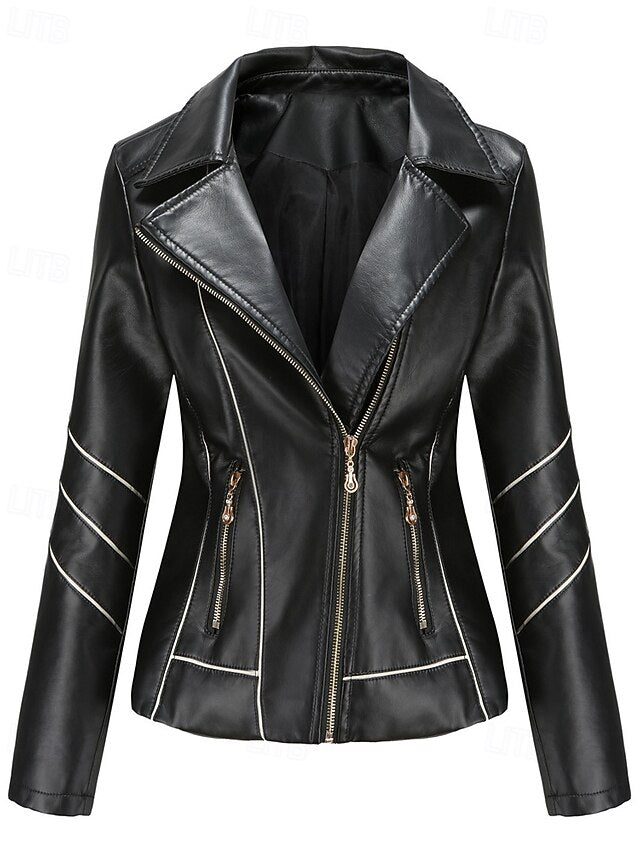 Faux Comfortable Leather Pocket Zipper Jacket Women's