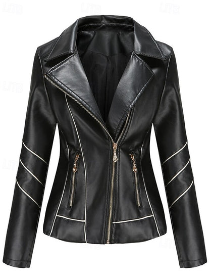 Faux Comfortable Leather Pocket Zipper Jacket Women's