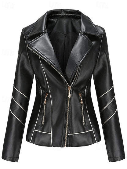 Faux Jacket Leather Pocket Zipper Women's Comfortable
