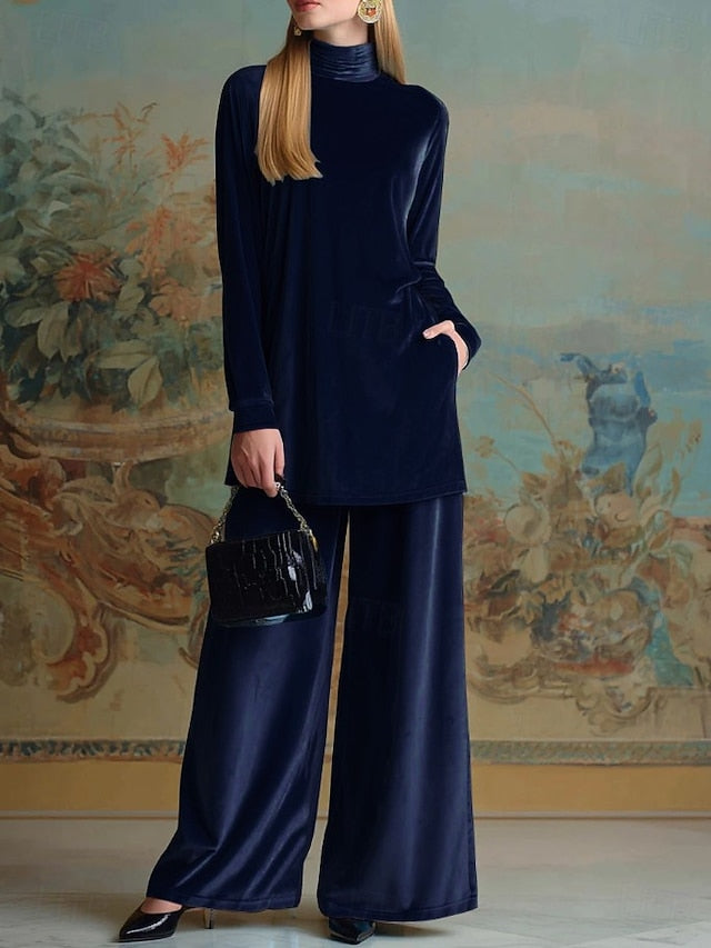 Women's Velvet Long Sleeve Elegant Formal Blue Black Wine