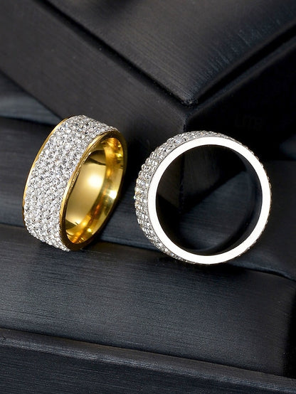 Rhinestone Wide Pave Men's Full Rings Band with