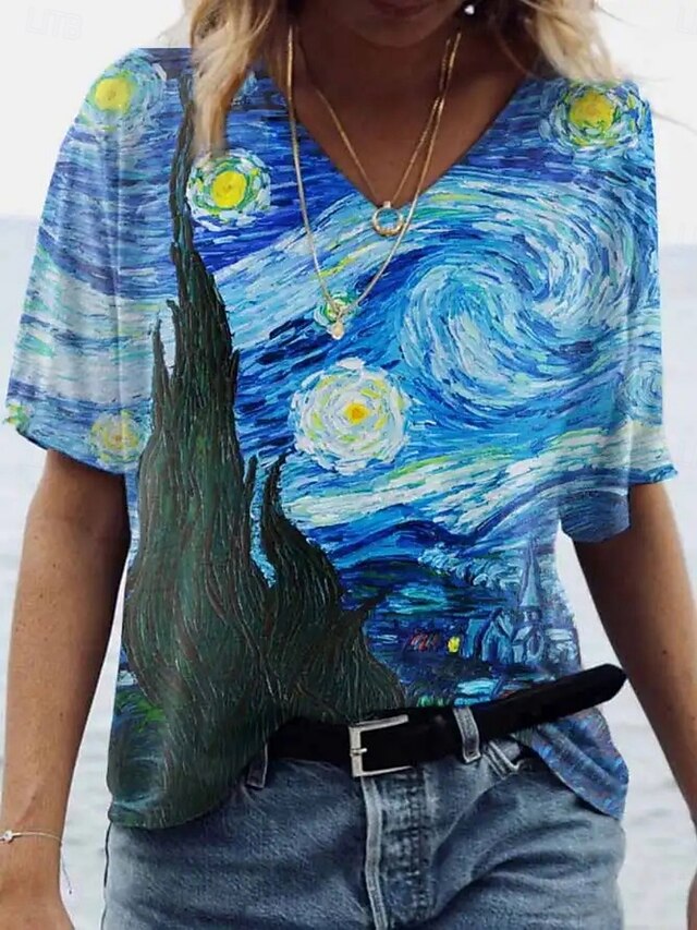 Women's T Shirt Print Floral Fashion Modern Long Sleeve V