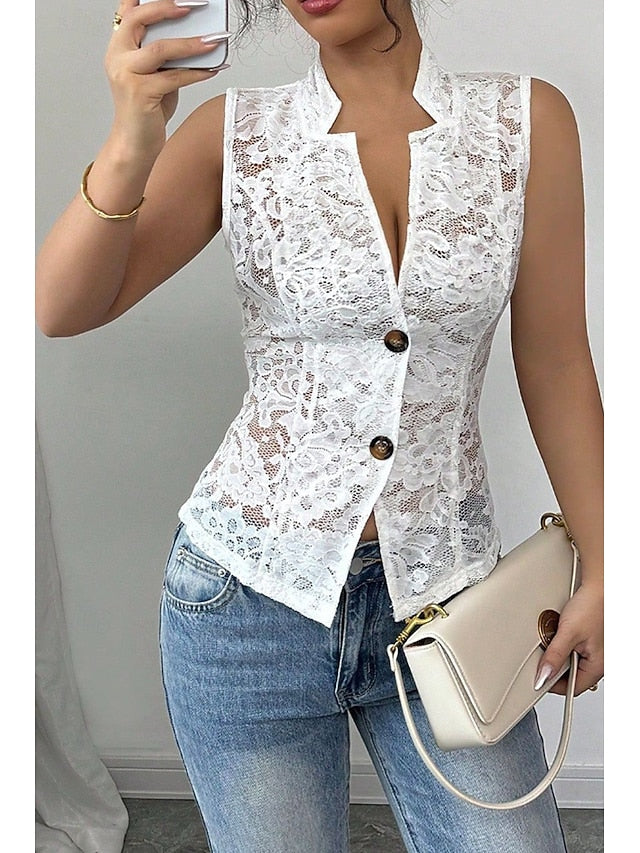 Women's Blouse Lace Tops Lace Plain Elegant Modern