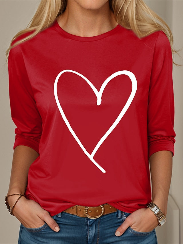 Valentine Women's Heart T Shirt Cute Red Tee Regular Tops