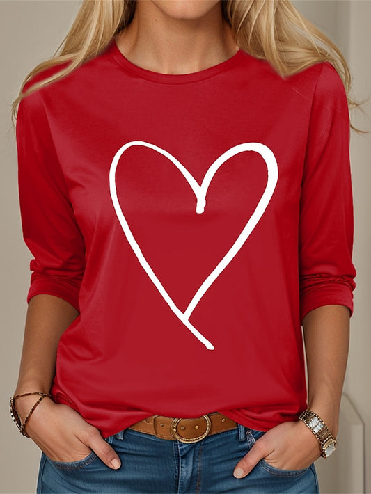Valentine Women's Heart T Shirt Cute Red Tee Regular Tops