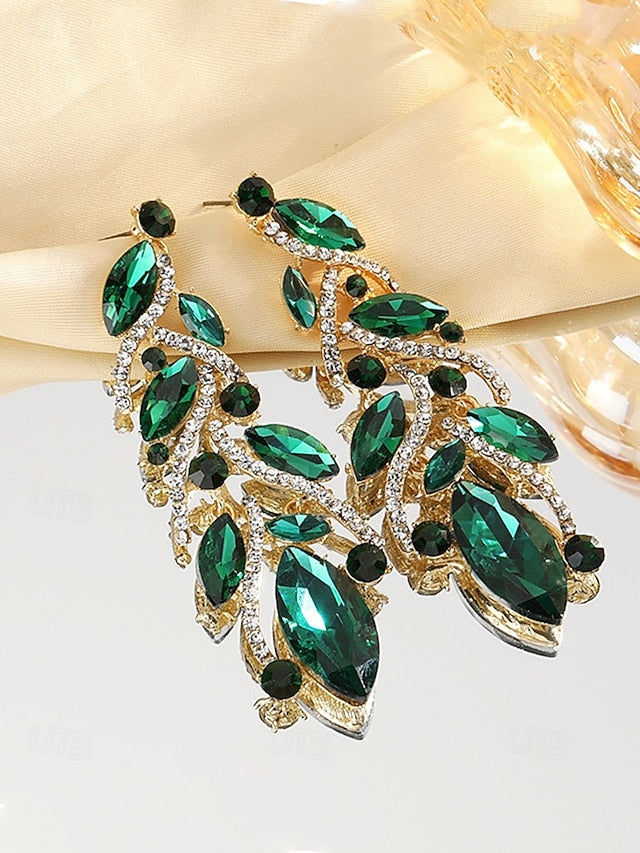 - Earrings Gold Women's Design Crystal Leaf Elegant