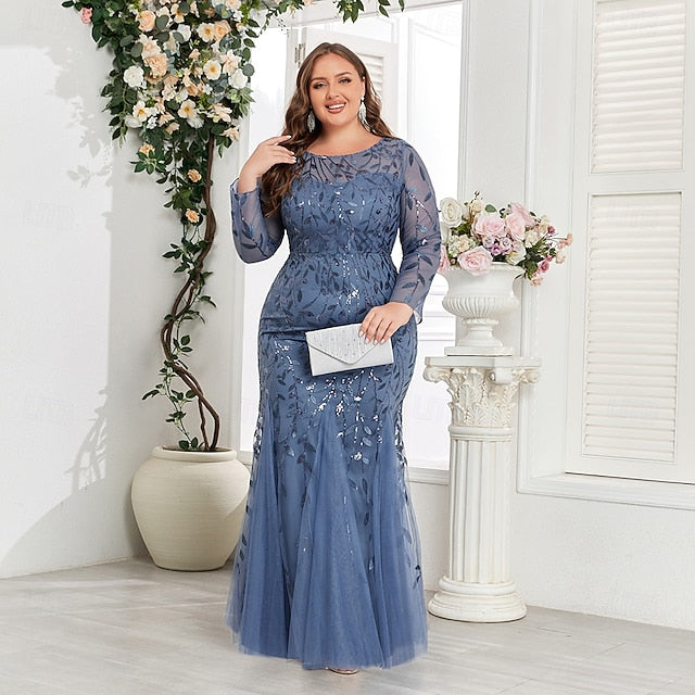 Mermaid Trumpet Floor Length Evening Gown Sparkle Plus Size