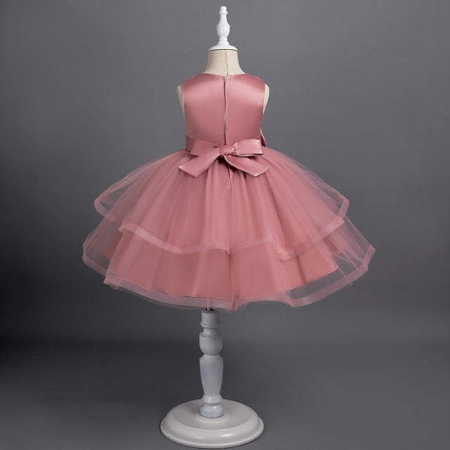 Dress Toddler Sleeveless Party Girls' Solid Color