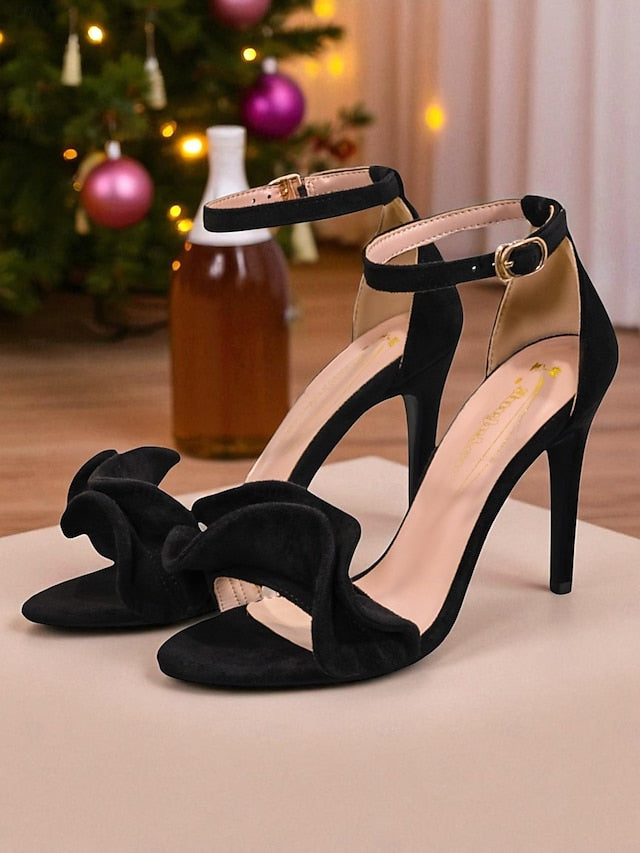 Women's Sandals Red Strap Heel Elegant Ankle - High Velvet