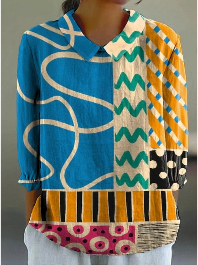 Women's Blouse Long Sleeve Peter Pan Collar Casual Graphic