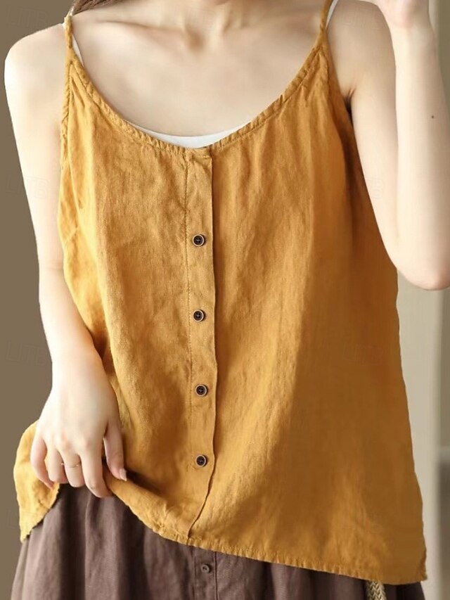 Tank Women's Shirts Blouse Top Linen Cotton Camisole