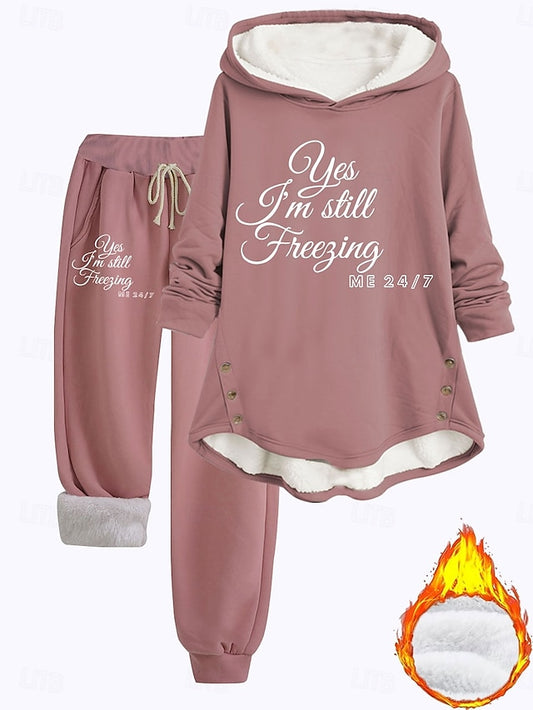 Women's 2 Pieces Fluffy Pyjama Set Long Sleeve Top and Pant