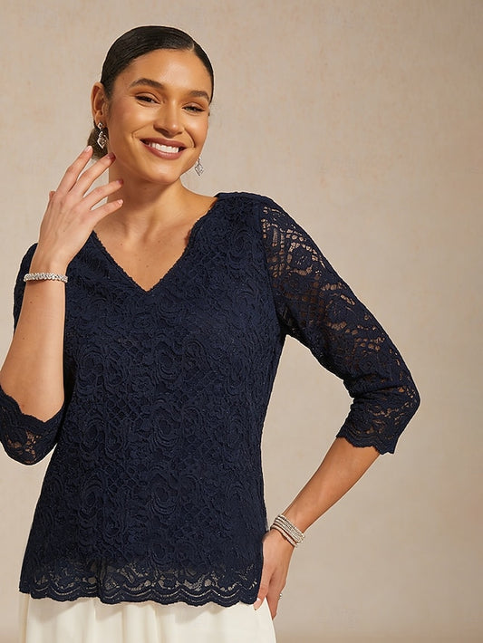 Women's Lace Shirt Blouse Lace Solid Color Elegant Stylish