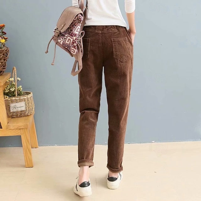 Women's Corduroy Pants Slacks Straight Streetwear Casual