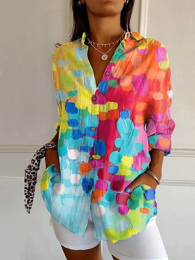 Women's Shirt Pocket Buttons Print Floral Bohemia Hawaiian