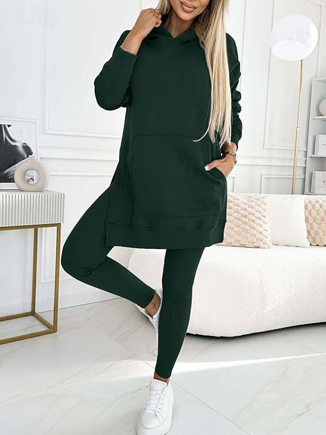 Women's Hoodie Pants Sets Bolero Long Sleeve Hooded Plain