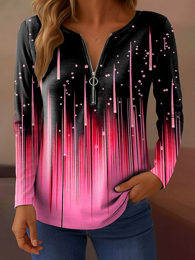 Women's T Shirt Zipper Print Ombre Graphic Abstract Elegant