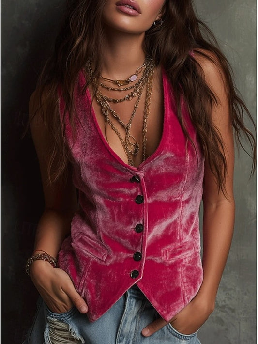 Women's Velvet Solid Color Plain Bohemia Vintage Sleeveless