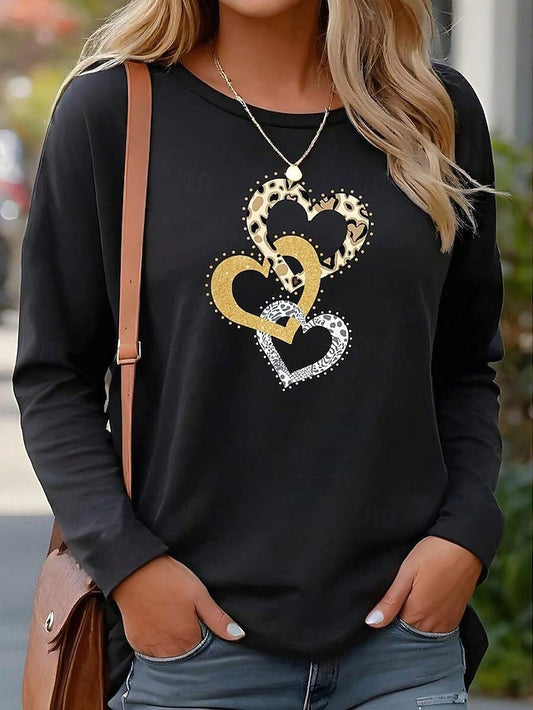 Women's T Shirt Print Heart Graphic Vintage Fashion Stylish