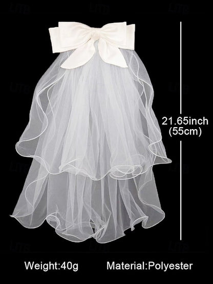 Ivory Ribbon Soft Bridal Satin Tulle and with Elegant Veil -