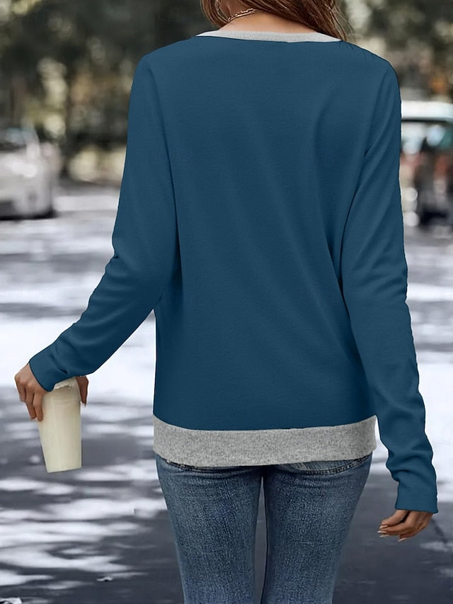 Women's Blouse Patchwork Solid Color Stylish Casual Long