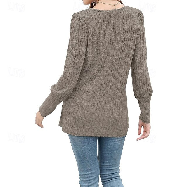 Women's Texture Blouse T Shirt Tee Top Buttons Plain