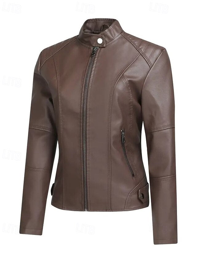 Comfortable Jacket Faux Pocket Zipper Women's Leather