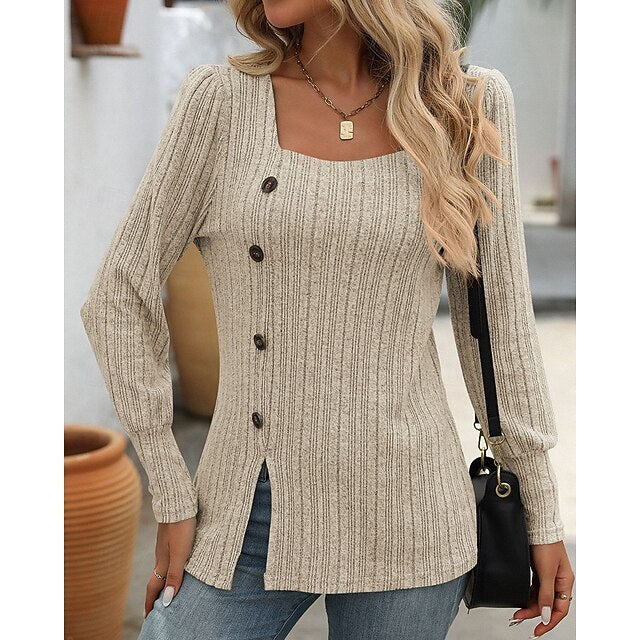 Women's Pullover Sweatshirt Casual Tops Buttons Long Sleeve