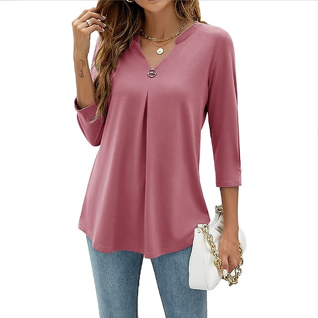 Women's Shirt Blouse Tunic Black White Pink Plain Flowing