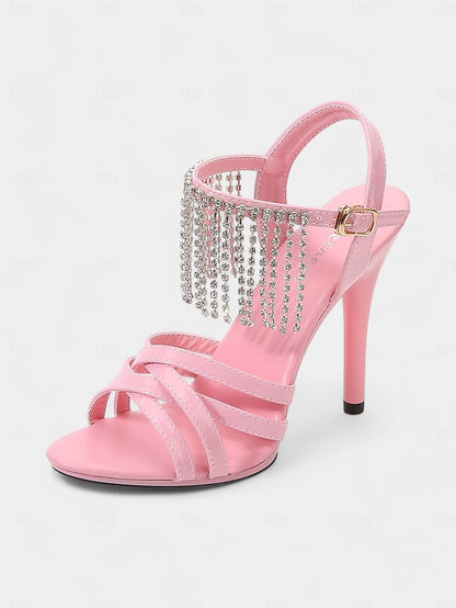 Women's with Red Rhinestone Stiletto Patent Leather Sandals