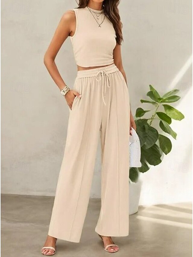 Women's Two Piece Sets Sleeveless Plain Elegant Vacation