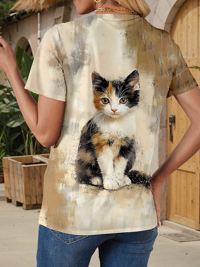 Women's T Shirt Graphic Animal Cat Stylish Classic Modern
