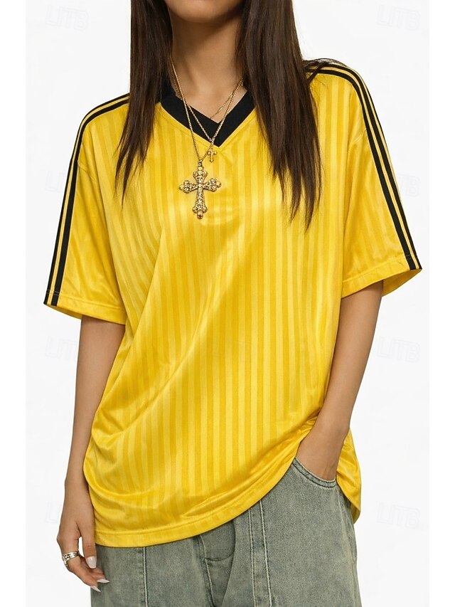 Women's Oversized Sports T-Shirt Jersey Color Block Striped