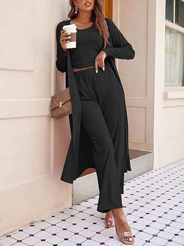Women's Pants Sets Long Sleeve Round Neck Solid Color