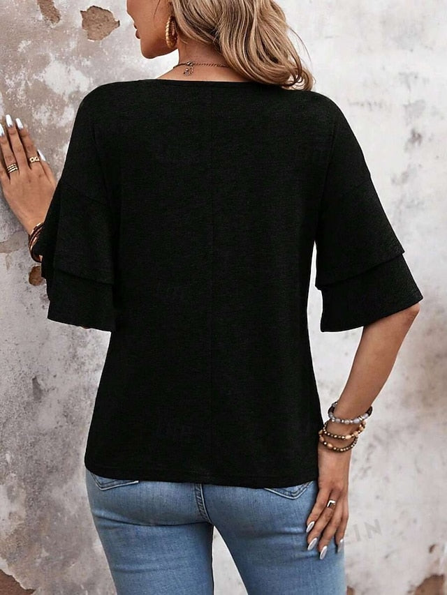 Women's T Shirt Tee Top Ruffle Plain Fashion Stylish