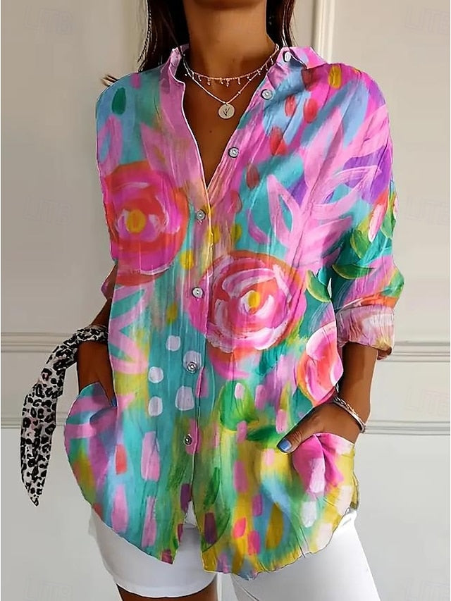 Women's Shirt Linen Like Breathable Lightweight Button Down