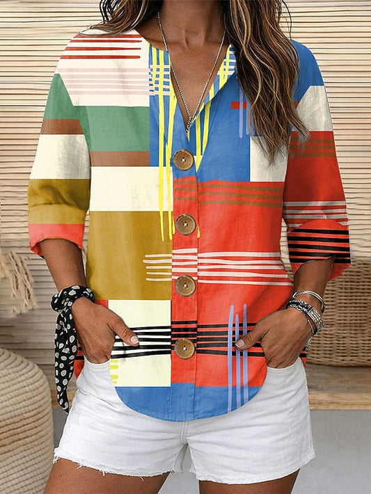 Women's Blouse Print Graphic Color Block Elegant Vintage