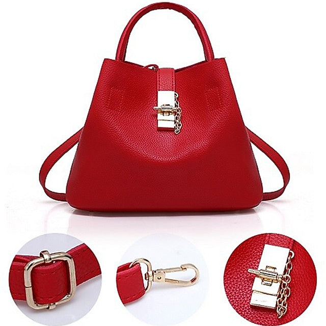 Gold Red Women's Chain with Leather Handbag Lock and Faux
