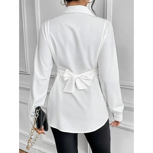 Women's Blouse Buttons Solid Color Elegant Stylish Basic