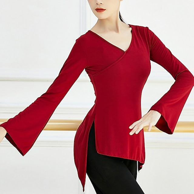 Breathable Ballet Top Split Ruching Solid Women's Training