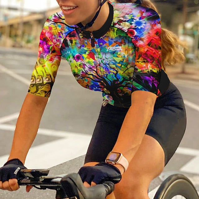 Women's Cycling Jersey Tree Short Sleeve Bike Jersey Top