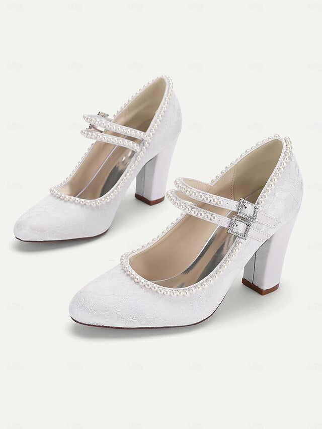 Heels Mary Jane Purple Pearl Lace - Women's Embellished