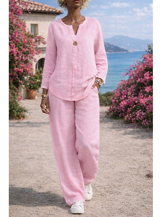 Women's Shirt Two Piece Sets Faux Cotton Linen Linen Pants