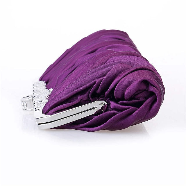 Pleated White Satin Women's Elegant Clutch Evening –