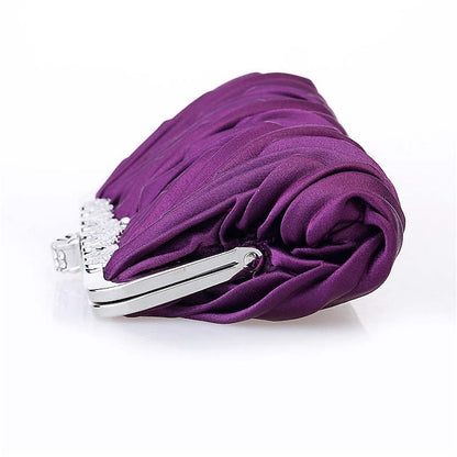 Pleated White Satin Women's Elegant Clutch Evening –