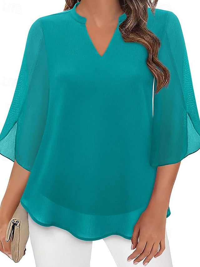 Women's Blouse Chiffon Tops Patchwork Plain Elegant Stylish