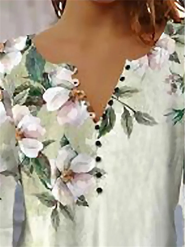Women's T Shirt Daily Basic Floral Print 3/4 Length Sleeve