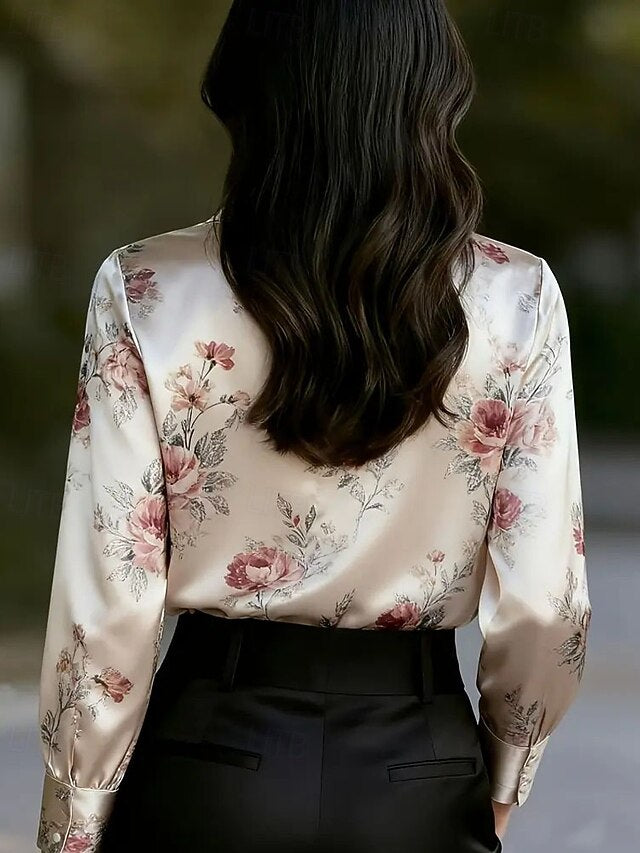 Women's Shirt Elegant Satin Top Blouse Ruched Buttons